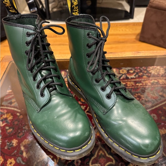Dr. Martens Green Leather Boots - Picture 1 of 8